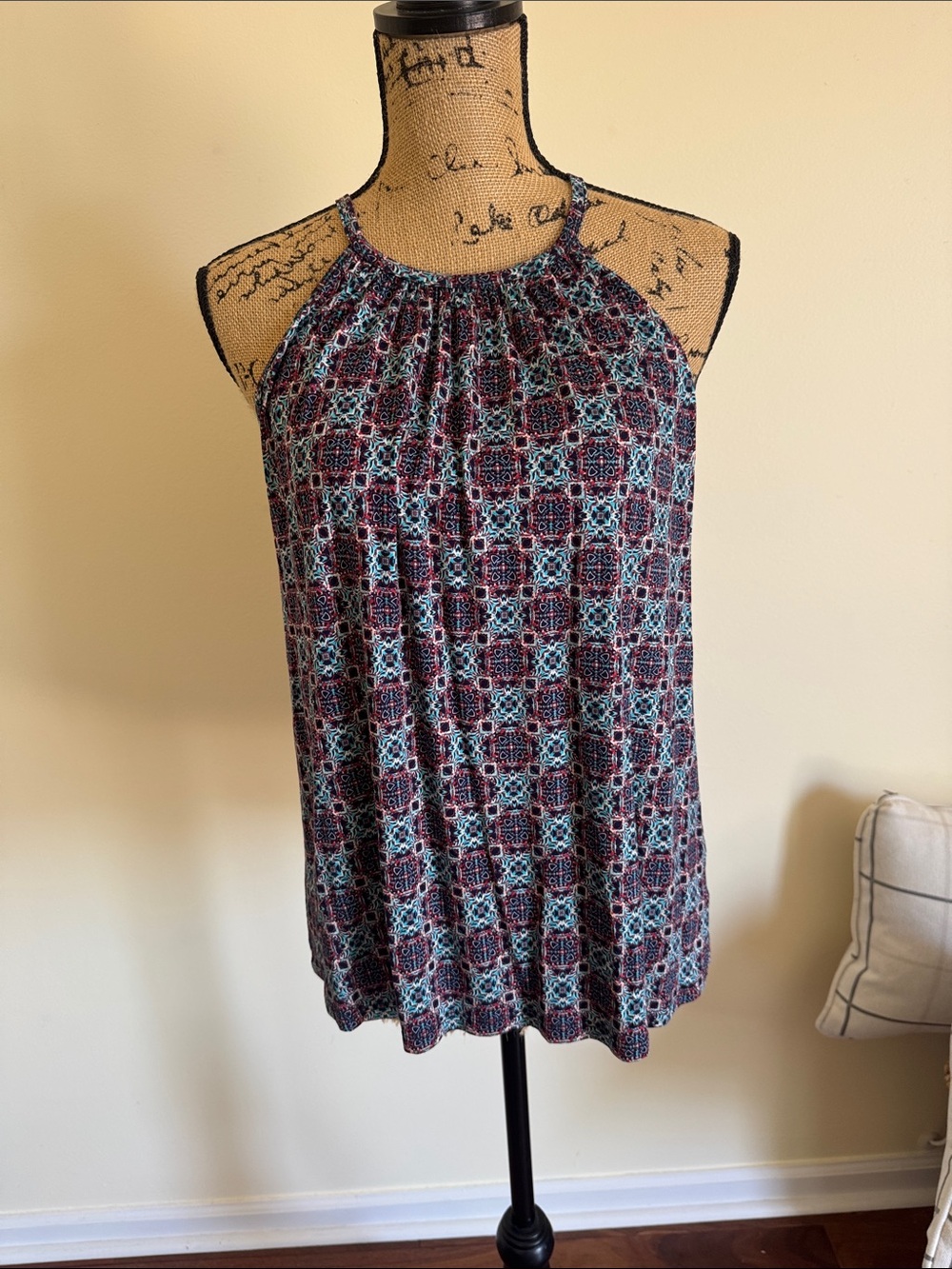 Papermoon Printed Halter Tank - Teal & Burgundy Accents